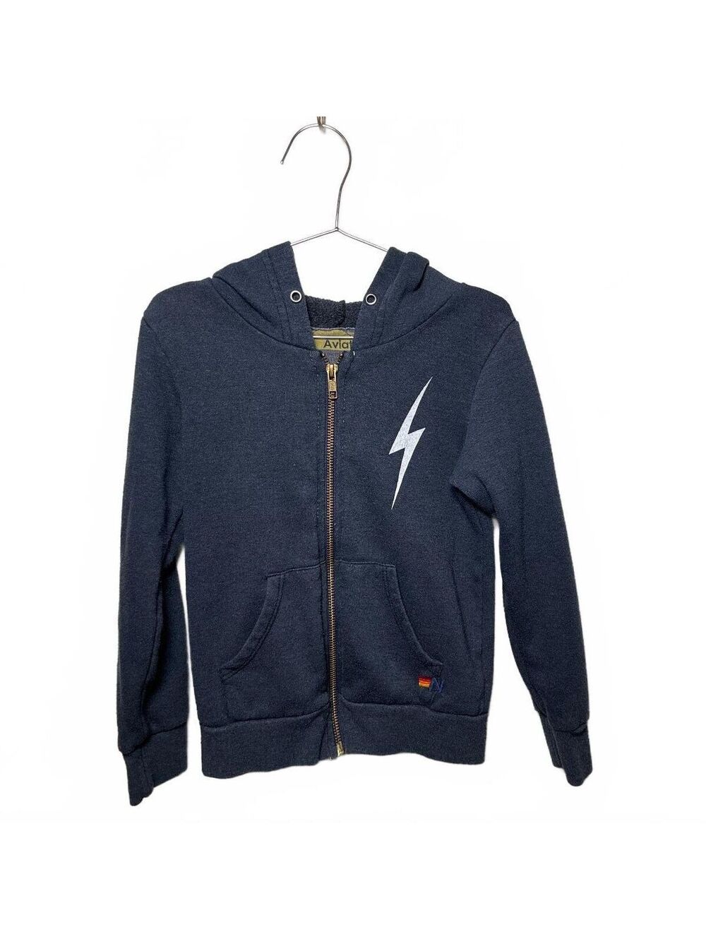 Kids Size 4 Aviator Grey Zip-Up Hoodie with White Lightning Bolt